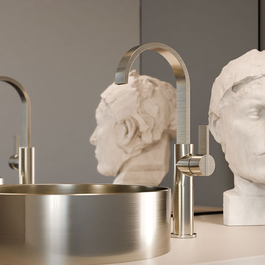 Treos Waschtischarmatur | erhöhter Armaturenkörper | Brushed Nickel