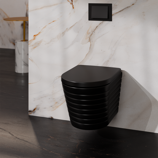 Treos Set - Wand-Tiefspül-WC inkl. WC-Sitz - 49cm - Serie 810 - spülrandlos - schwarz