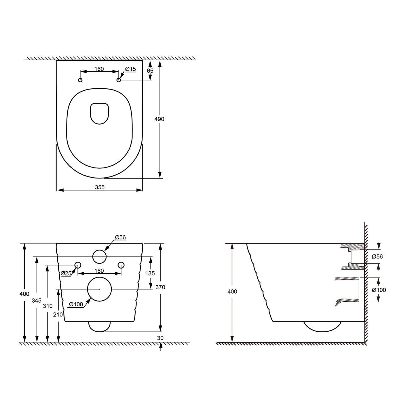 Treos Set - Wand-Tiefspül-WC inkl. WC-Sitz - 49cm - Serie 810 - spülrandlos - weiss