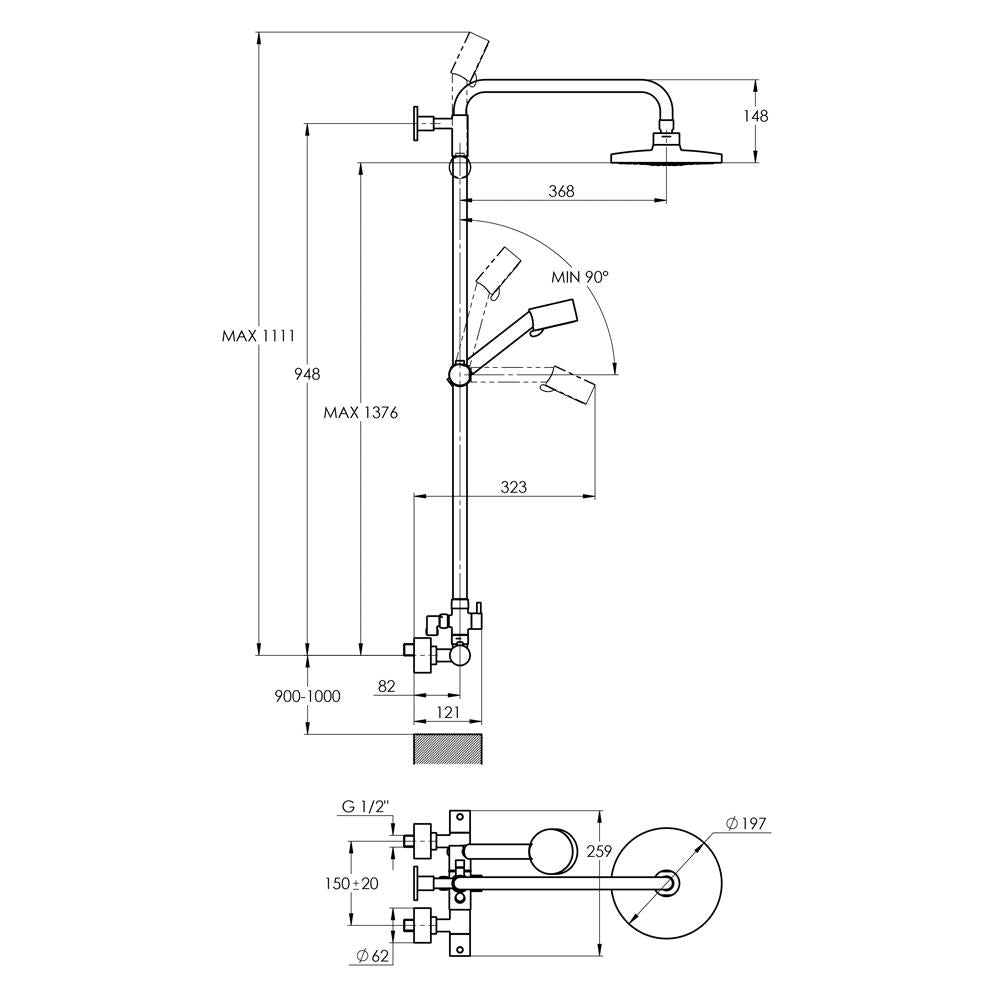 Treos Thermostat Duschsystem mit Regenbrause