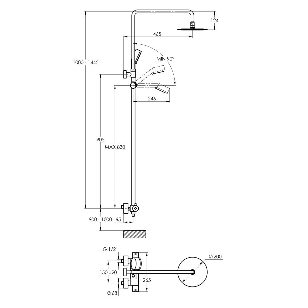 Treos Thermostat Duschsystem mit Regenbrause