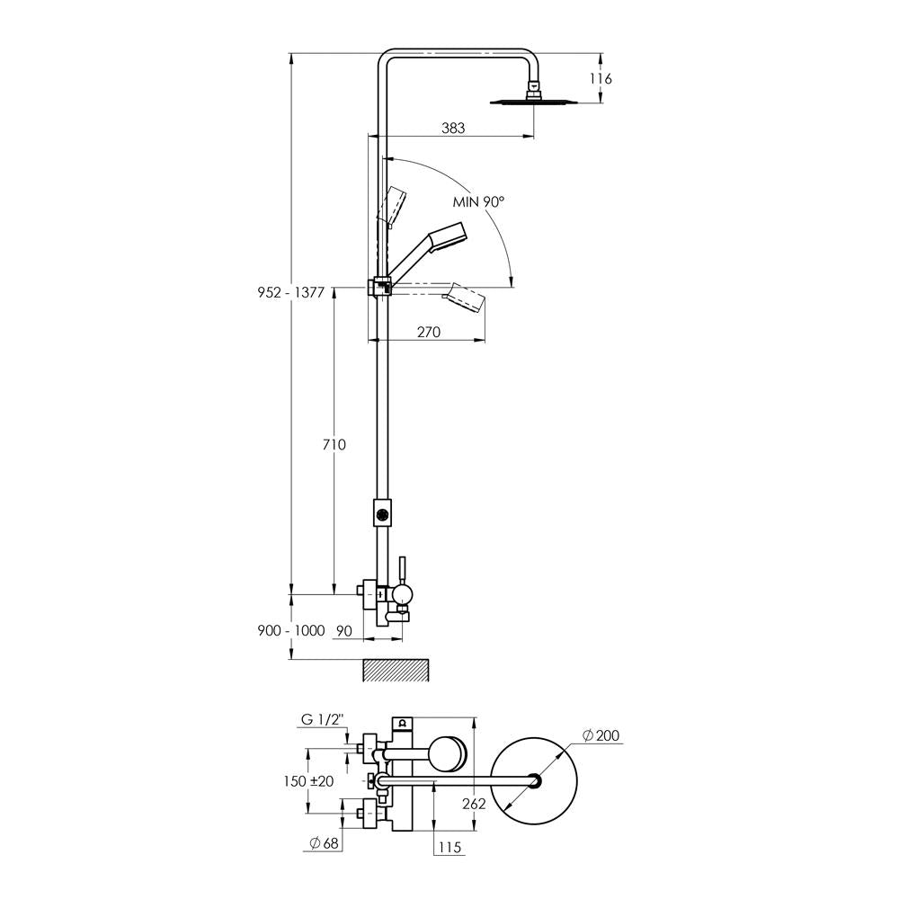 Treos Duschsystem mit Regenbrause