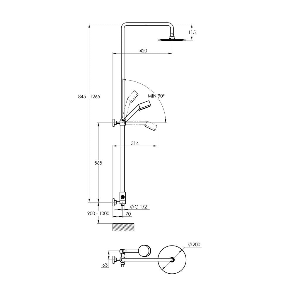Treos Duschsystem mit Regenbrause